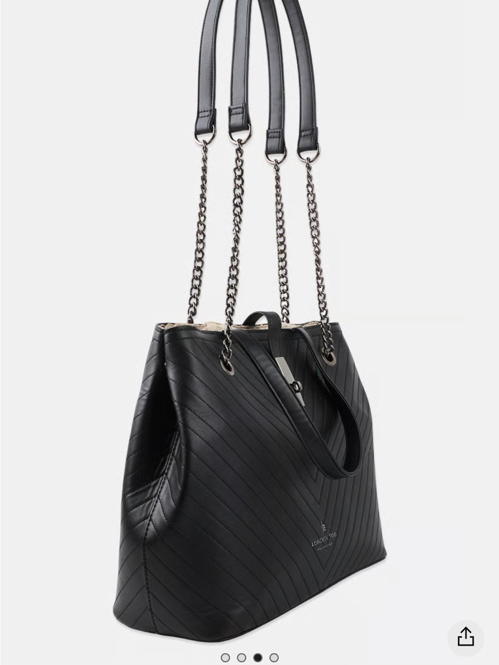 London Fog Black Emilia Chevron Design Tote - Size Large - Picture 11 of 11
